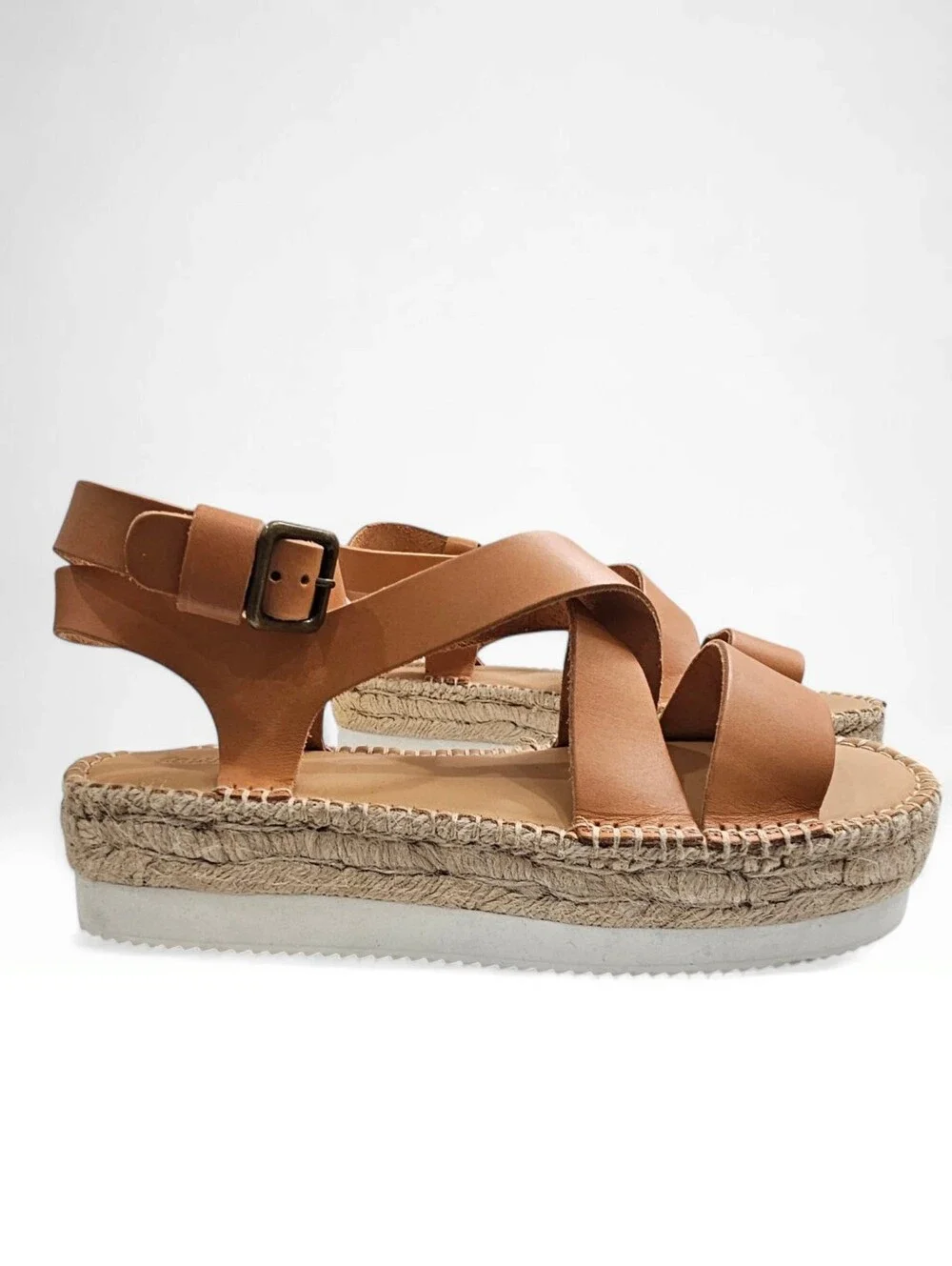 SOLUDOS Olympia Espadrille Jute Platform Tan Leather Strappy Sandals 10M